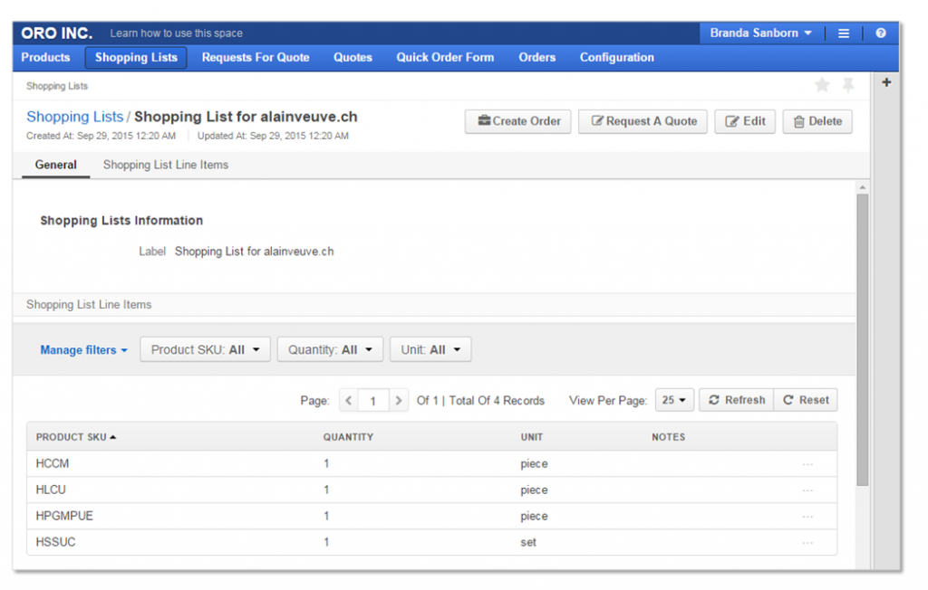 Shopping Lists in OroCommerce